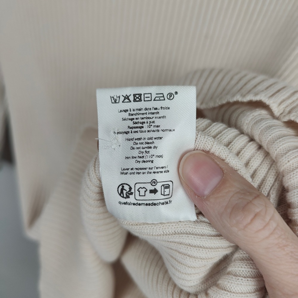 Sezane La Maille Ribbed Cotton Wool Knit Top Womens Medium Cream Buttoned - Picture 7 of 8
